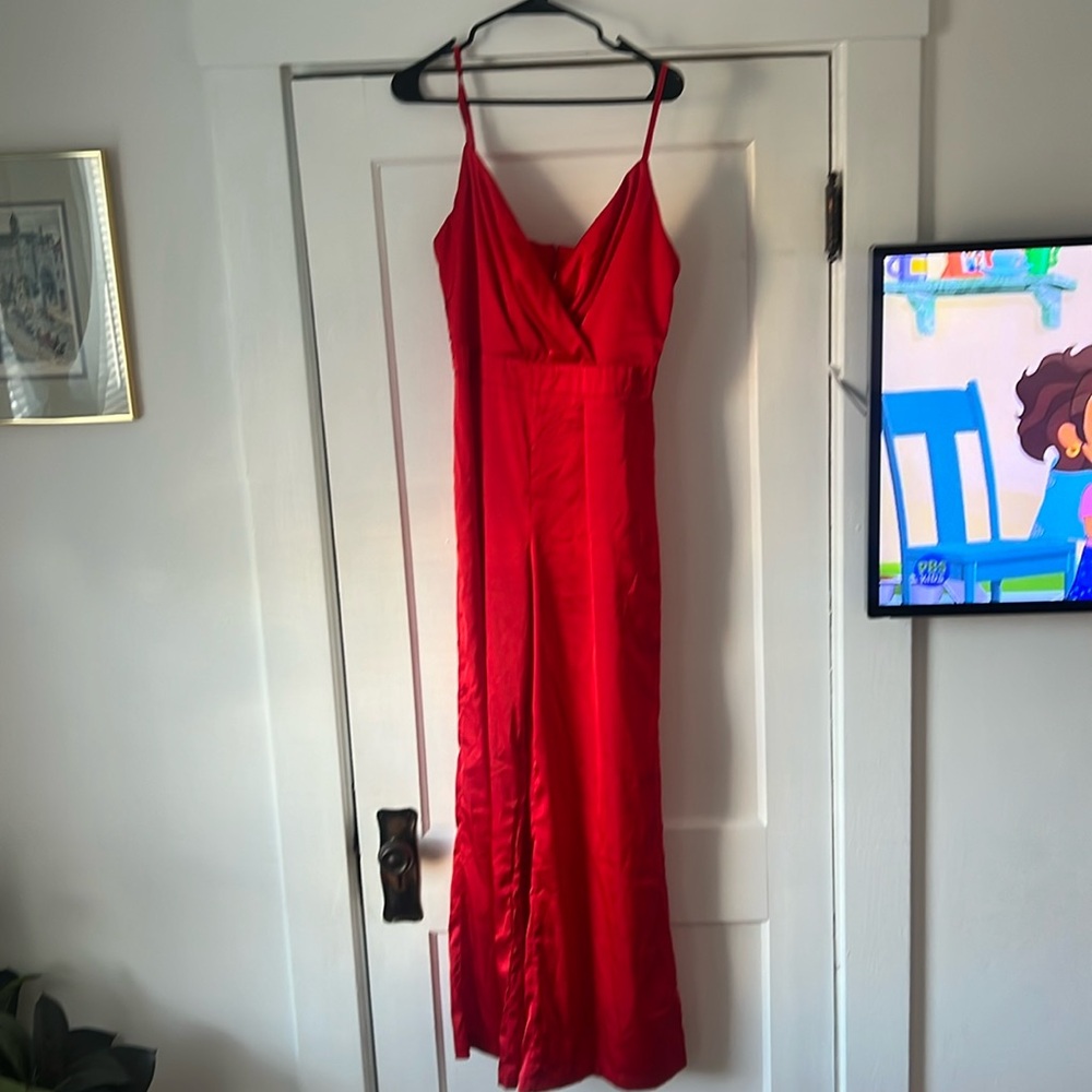 Size large satin red jumpsuit